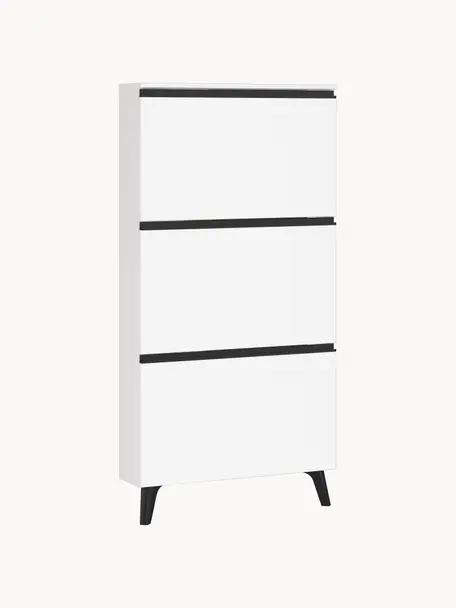 Armoire à chaussures Halem, Blanc, noir, larg. 67 x haut. 139 cm