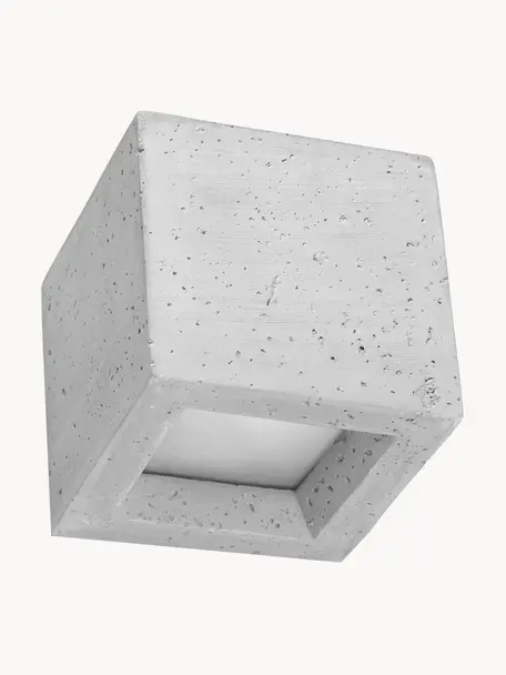 Faretto da parete fatto a mano in cemento Leo, Paralume: cemento, Disco diffusore: vetro, Grigio chiaro, bianco, Larg. 12 x Alt. 12 cm