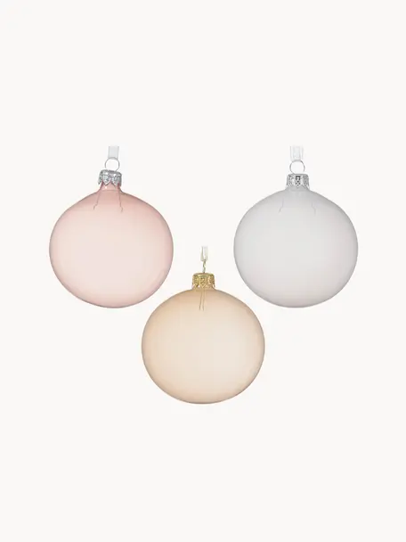 Weihnachtskugeln Shades, 6er-Set, Glas, Hellrosa, Weiß, Hellbeige, transparent, Ø 8 cm