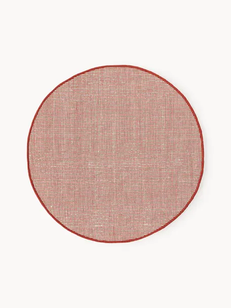 Tapis rond en laine tissé main Amaro, 67 % laine (certifiée RWS), 33 % coton

Les tapis en laine peuvent perdre des fibres lors des premières semaines et des peluches peuvent se former, ce phénomène est naturel et diminue à mesure de votre usage et du temps, Terracotta, blanc crème, Ø 150 cm (taille M)