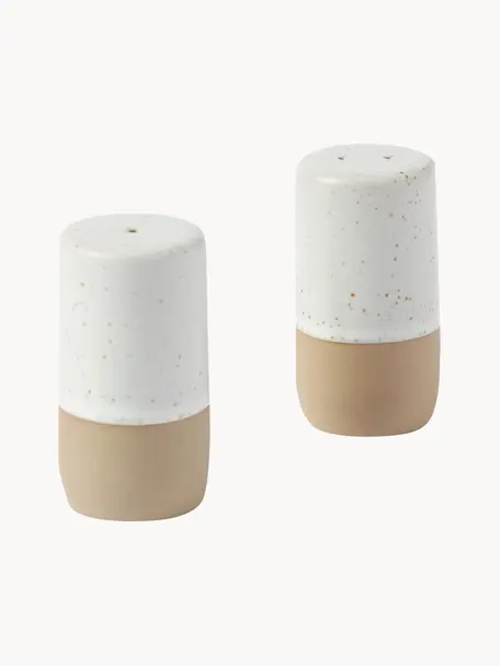 Salero y pimentero Caja, 2 uds., Gres, Beige, blanco crema, Ø 3 x Al 6 cm