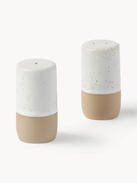 Salière et poivrière Caja, 2 élém., Grès cérame, Beige, blanc crème, Ø 3 x haut. 6 cm