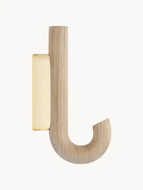 Colgador de madera de roble Umbrella, tamaños diferentes, Anclaje: acero recubierto, Madera de roble, dorado, An 6 x Al 13 cm