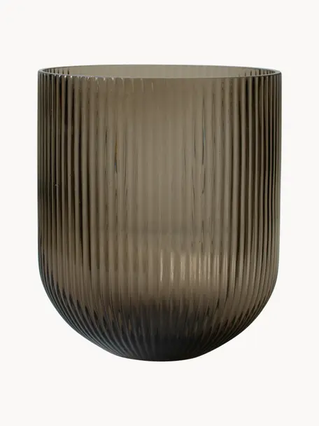 Glas-Vase Simple Stripe, H 22 cm, Glas, Greige, semi-transparent, Ø 19 x H 22 cm