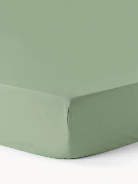 Prześcieradło z perkalu z gumką na topper Elsie, Szałwiowy zielony, S 90 x D 200 cm, W 15 cm