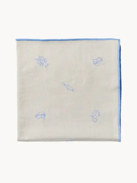 Tovagliolo di stoffa ricamati con rilegatura Sea 4 pz, 100% cotone, Bianco latte, blu, Larg. 45 x Lung. 45 cm