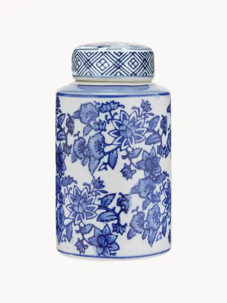 Malá porcelánová váza s víčkem Annabelle, V 14 cm, Porcelán, Modrá, bílá, Ø 8 cm, V 14 cm