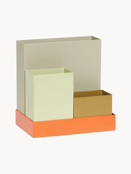 Organiseur bureau en métal Sortit, 4 pièces, Acier, enduit, Vert clair, vert olive, orange, grège, Lot de différentes tailles