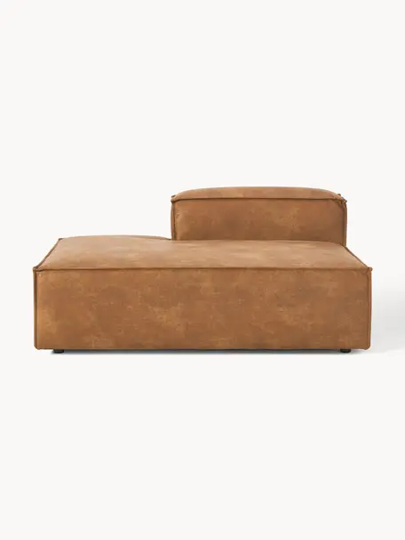 Chaise longue module Lennon van gerecycled leer, Bekleding: gerecycled leer (70% leer, Frame: massief hout, multiplex, Poten: kunststof Dit product is , Leer bruin, B 150 x D 119 cm, rugleuning rechts