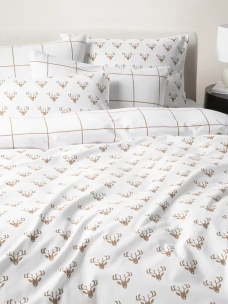 Funda nórdica doble cara de franela invernal Vince, Blanco, beige, Cama 90 cm (155 x 220 cm)
