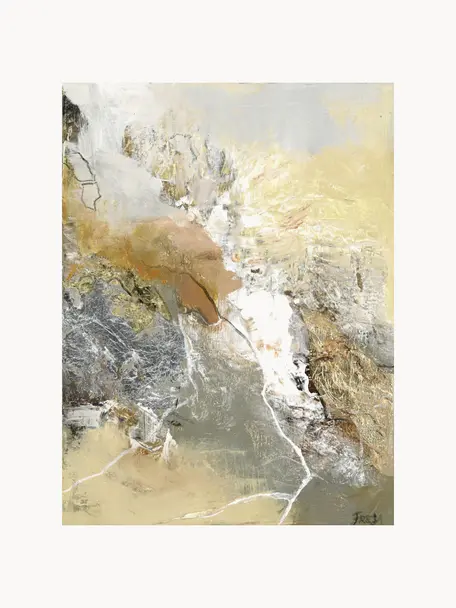 Impression sur toile faite main Sunny Days, Gris, tons jaunes, beige, larg. 90 x haut. 118 cm