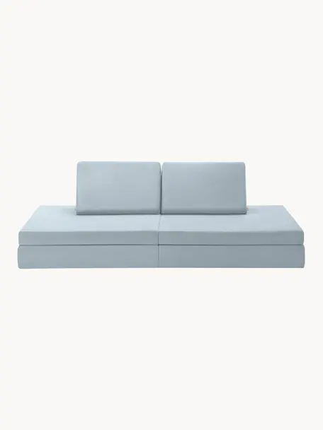 Ręcznie wykonana dziecięca sofa modułowa z aksamitu Mila, Tapicerka: aksamit (100% poliester), Jasnoniebieski aksamit, S 168 x G 84 cm