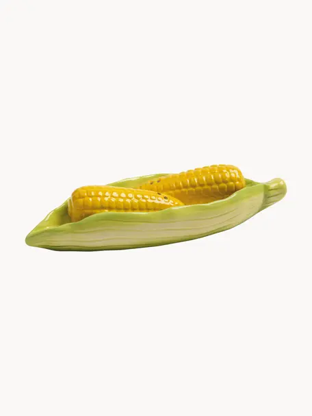 Zout- en peperstrooier Corn van dolomiet, set van 3, Dolomiet, Lichtgroen, zonnengeel, B 20 x D 5 cm
