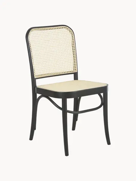 Krzesło z drewna z plecionką wiedeńską  Franz, Stelaż: lite drewno bukowe, Rattan, czarny, S 48 x W 89 cm