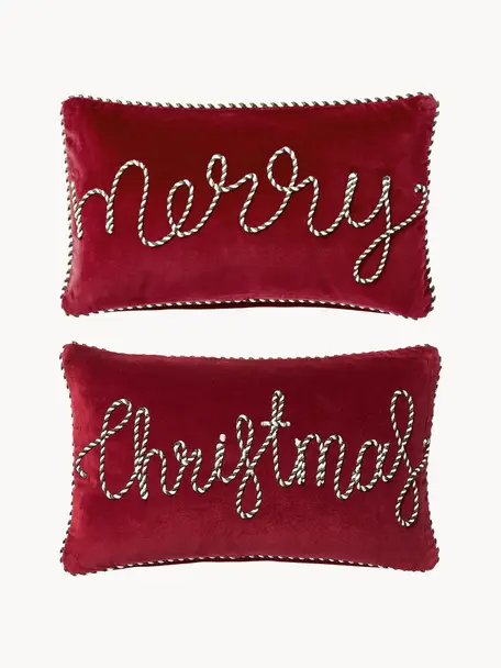 Housses de coussin rectangulaire en velours Jolly, 2 élém., Velours (100 % polyester), Velours rouge, larg. 30 x long. 50 cm