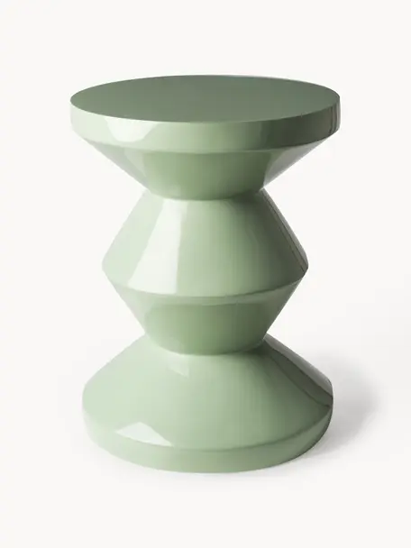 Tavolino rotondo Zig Zag, Plastica laccata, Verde salvia, Ø 36 x Alt. 46 cm