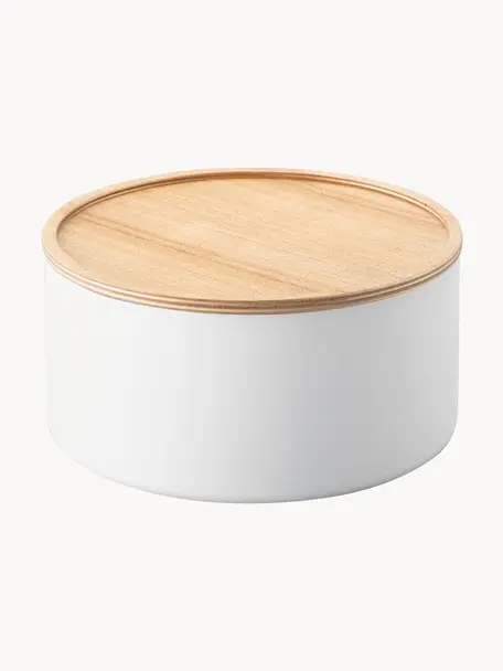 Boîte de rangement avec couvercle en bois Rin, Blanc, bois clair, Ø 22 x haut. 11 cm