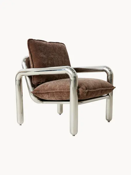 Loungefauteuil fluweel, Bekleding: 100% polyester, Frame: gecoat staal, Geweven stof donkerbruin, zilverkleurig, B 85 x H 85 cm