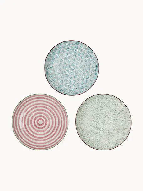 Súprava ručne maľovaných raňajkových tanierov Patrizia, 3 diely, Kamenina, Lomená biela, viacfarebná, Ø 20 cm