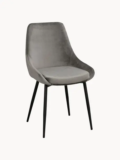 Krzesło tapicerowane z aksamitu Sierra, 2 szt., Tapicerka: aksamit poliestrowy Dzięk, Nogi: metal lakierowany, Szary aksamit, S 49 x G 55 cm