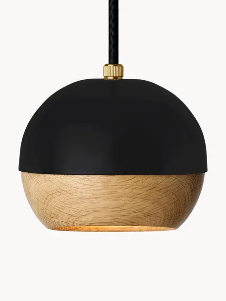 Lampa wisząca LED Ray, Czarny, jasne drewno naturalne, Ø 12 x W 10 cm