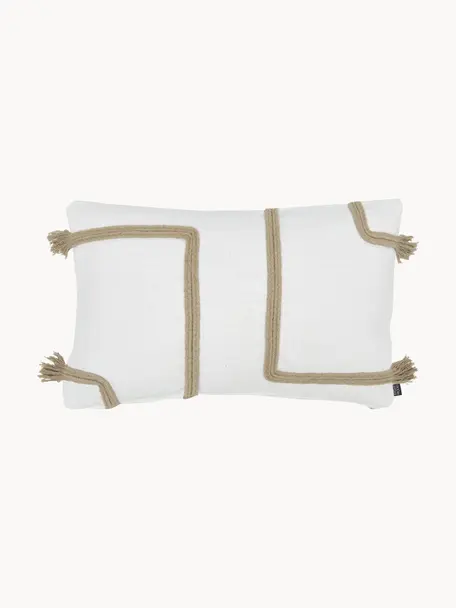 Katoenen kussenhoes Viale met kwastjes, 100% katoen, Wit, beige, B 40 x L 60 cm