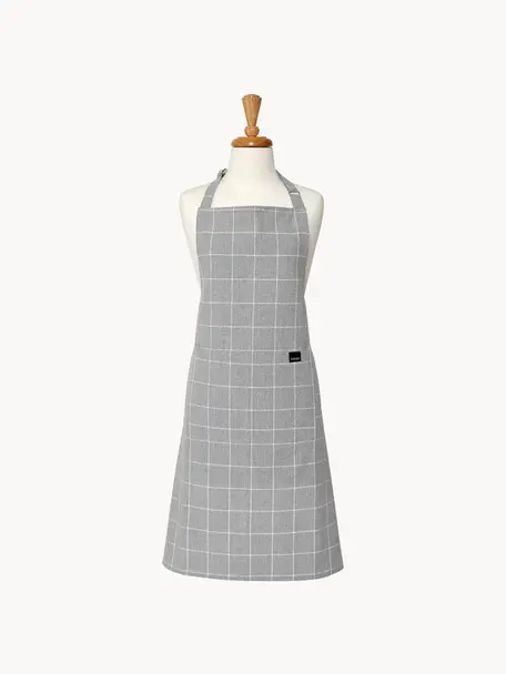 Zástěra Eco Check, Recyklovaná bavlna, polyester, Světle šedá, bílá, Š 70 cm, D 89 cm