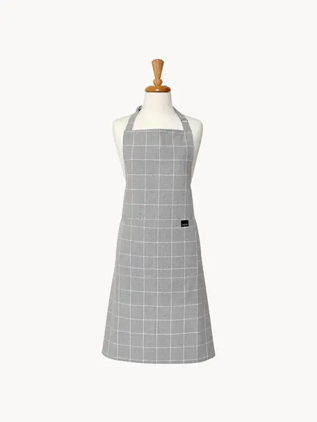 Schürze Eco Check, Recycelte Baumwolle, Polyester, Hellgrau, Weiss, B 70 x L 89 cm