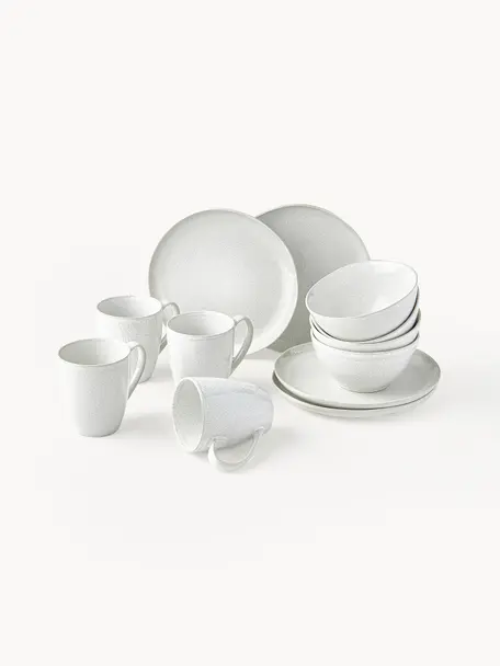 Frühstücks-Set Gemma mit reaktiver Glasur, 4 Personen (12er-Set), Steingut, Weiß, Set mit verschiedenen Größen