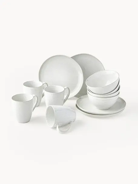 Frühstücks-Set Gemma mit reaktiver Glasur, 4 Personen (12-tlg.), Steinzeug, Weiß, 4 Personen (12-tlg.)