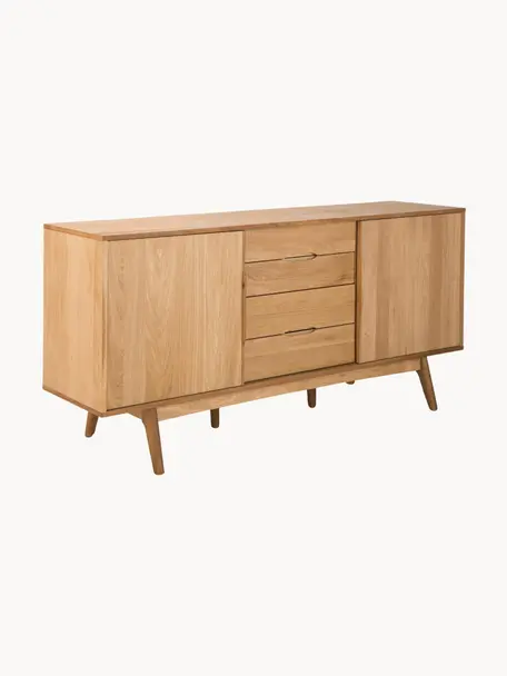 Dressoir Bettina uit eikenhoutfineer, Poten: massief en geolied eikenh, Eikenhout, B 180 x H 84 cm