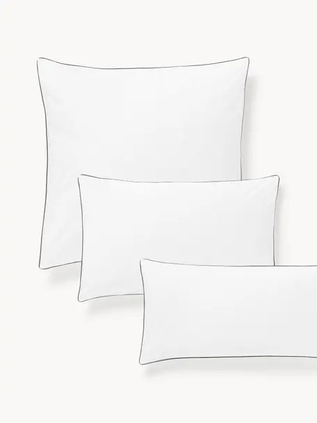 Funda de almohada de percal con ribete Daria, Blanco, gris antracita, An 45 x L 110 cm