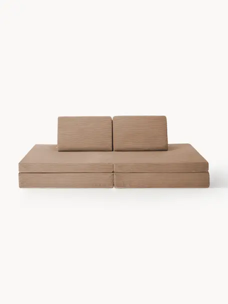 Ręcznie wykonana dziecięca sofa modułowa ze sztruksu Mila, Tapicerka: sztruks (100% poliester) , Beżowy sztruks, S 168 x G 84 cm