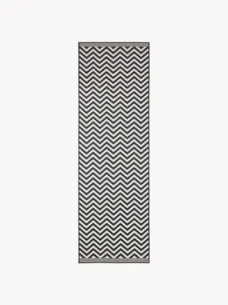 Interiérový a exteriérový oboustranný běhoun s klikatým vzorem Palma, 100 % polypropylen, Černá, bílá, Š 80 cm, D 250 cm