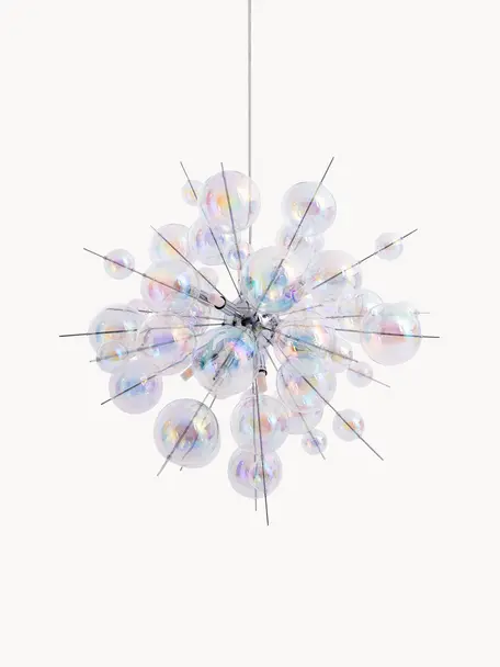 Grosse Pendelleuchte Explosion aus Glaskugeln, Baldachin: Metall, verchromt, Transparent, irisierend, Ø 65 cm