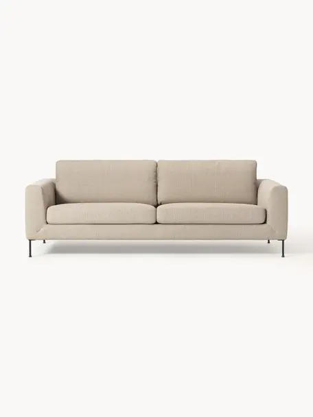 Sofa Cucita (3-Sitzer), Bezug: Webstoff (100% Polyester), Gestell: Massives Kiefernholz, Bir, Füße: Metall, lackiert Dieses P, Webstoff Beige, B 228 x T 94 cm