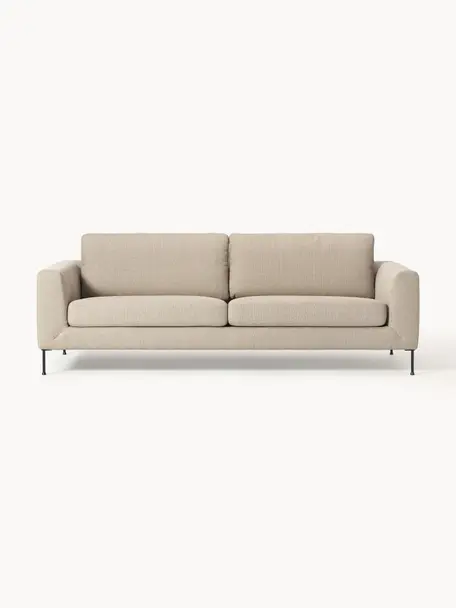 Sofa Cucita (3-osobowa), Tapicerka: tkanina (100% poliester) , Stelaż: lite drewno sosnowe, skle, Nogi: metal lakierowany Ten pro, Beżowa tkanina, S 228 x G 94 cm