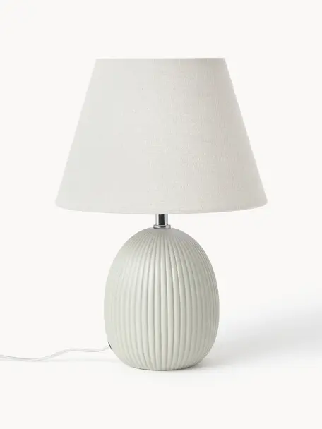 Tischlampe Desto, Lampenschirm: Leinen (100 % Polyester), Lampenfuß: Keramik, Hellgrau, Ø 25 x H 36 cm