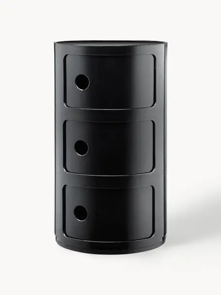 Mesa auxiliar de diseño Componibili, 3 módulos, Plástico, Negro, Ø 32 x Al 59 cm