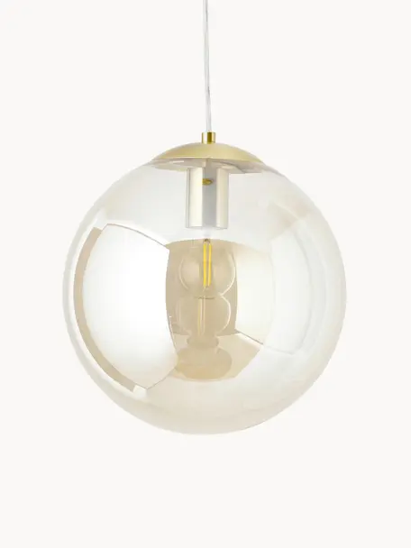 Lampada a sospensione in vetro Bao, Paralume: vetro, Baldacchino: metallo zincato, Dorato, Ø 30 x Alt. 90 cm