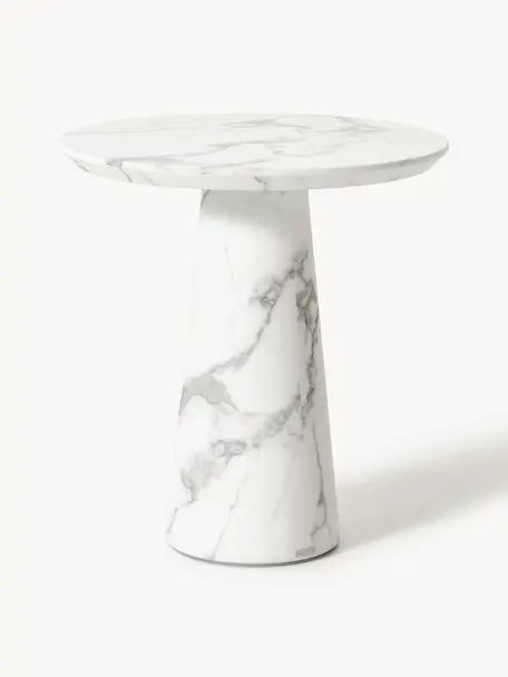 Mesa de comedor redonda en aspecto mármol Disc, Ø 70 cm, Tablero: tablero de fibras de dens, Blanco aspecto mármol, Ø 70 cm