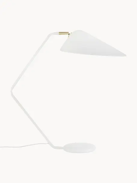 Grote bureaulamp Neron met goudkleurige decoratie in wit, Lampenkap: gepoedercoat metaal, Lampvoet: gepoedercoat metaal, Decoratie: vermessingd metaal, Wit, B 57 x H 56 cm