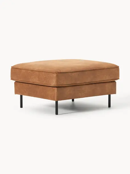 Sofa-Hocker Hunter aus recyceltem Leder, Bezug: 70% recyceltes Leder, 30%, Gestell: Massives Kiefernholz, hoc, Füße: Metall, pulverbeschichtet, Leder Braun, B 85 x T 70 cm