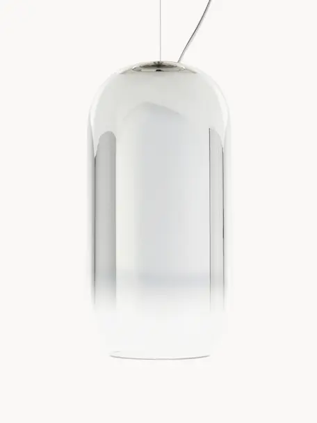 Kleine Pendelleuchte Gople Mini, mundgeblasen, Lampenschirm: Glas, mundgeblasen, Baldachin: Aluminium, beschichtet, Silberfarben, Ø 15 x H 29 cm