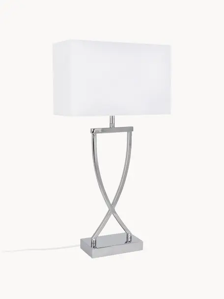 Große Tischlampe Vanessa, Lampenfuß: Metall, Lampenschirm: Textil, Silberfarben, Weiß, B 27 x H 52 cm