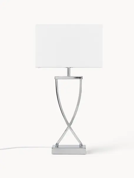 Lampada grande da tavolo Vanessa, Paralume: tessuto, Argentato, bianco, Larg. 27 x Alt. 52 cm