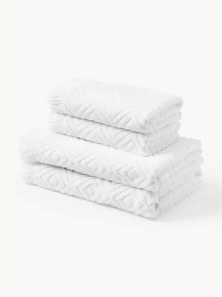 Handdoekenset Jacqui met hoog-laag patroon, in verschillende setgroottes, Wit, set van 4 (handdoek & douchehanddoek)