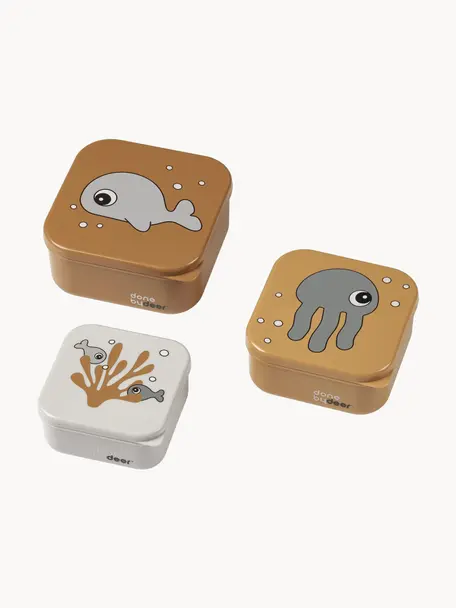 Set 3 lunch box per bambini Sea Friends, Plastica, Ocra, grigio chiaro, Set in varie misure