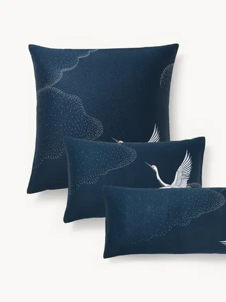 Funda de almohada de satén Yuma, Azul oscuro, An 45 x L 110 cm