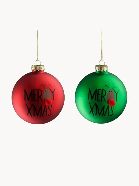 Sada vánočních ozdob Merry Xmas, 12 dílů, Sklo, Červená, zelená, Ø 8 cm, V 8 cm